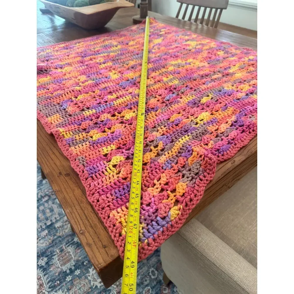 Vintage Handmade Pink Crochet Afghan Throw Blanket
